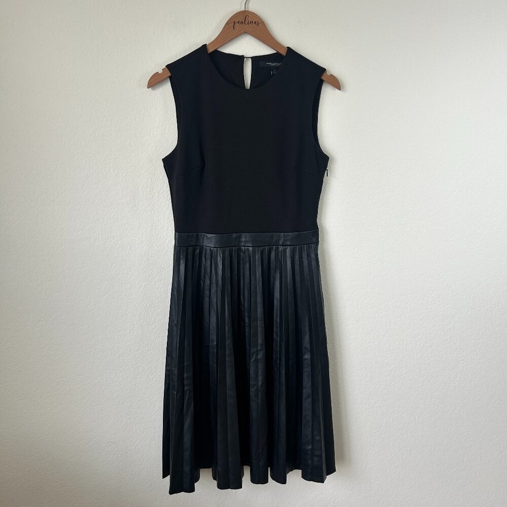 Marc New York Dress Womens Small Pleated Faux Leather Midi Sleeveless Modern S